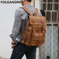 2020 New Genuine Leather Backpack Men's Handmade Vintage Crazy Horse Leather Daypack Male Large Capacity Thick Cowhide Backpack