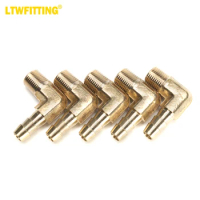 LTWFITTING 90 Degree Elbow Brass Barb Fitting 1/4 ID Hose x 1/8-Inch Male NPT Air(Pack of 5)