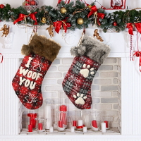 超大 聖誕襪掛飾 禮品袋 禮物袋 收納袋 派對佈置 格紋風 裝扮 耶誕 聖誕節【BlueCat】【XM0567】