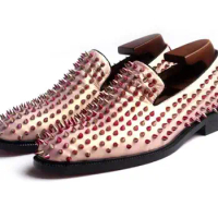 New arrival Dream Color rivet handmade flats casual shoes for men fashion men shoes genuine leather slip on loafers