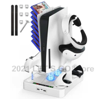 New PS5 Accessories PSVR2 Stand Cooling Station PS VR2 Controller Charger Headset Holder 8 Game Slots for Playstation 5 Console