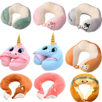 Cute U Shaped Neck Pillows for Airplane Adults and Kids Travel Pillow Unicorn Memory Foam Hooded Pillows Car Office Nap Headrest