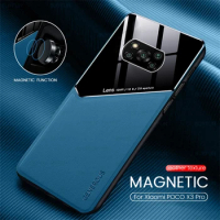 car magnetic holder plexiglass leather texture phone cover for xiaomi poco x3 pro x3pro x 3 nfc pocox3 nfs case shockproof coque