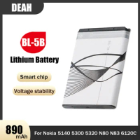 1-2PCS 3.7V 890mAh BL-5B BL 5B BL5B Rechargable Lithium Battery For Nokia 5300 5320 N80 N83 6120C 7360 3220 3230 5070 5208 5140