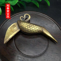 仿古古玩黃銅小刀小掛件銅鑰匙扣銅雜件黃銅雕小魚造型小刀掛件銅