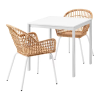 MELLTORP/NILSOVE 一桌二椅, 白色/籐製 白色