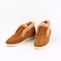 B B2024 Open Walk Chukka Short Boots For Men Flat Chukka Shoes Women's Kid Suede Leather Loafers Natural Fur Winter Snow Boots