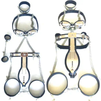 5pcs/set Stainless Steel Chastity Belt Bondage Collar Chastity Belt Male Chastity Device Handcuffs for Men G7-4-27
