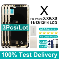 3Pcs Incell Display For iPhone X XR XS Max LCD Display OLED LCD Screen For iPhone 11 12 Pro Max 13 14 LCD Touch Screen Digitizer