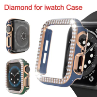 Diamond Case for Apple Watch 44mm 40mm 41mm 45mm PC Cover Protective Cover for Iwatch 6 5 4 SE Hollow Electroplating Watch Case