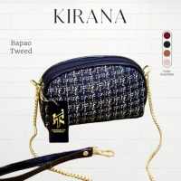 Dompet Bapao Fashion Terbaru Wanita Motif Tweed Bahan Kanvas Kombinasi Satin Aksesoris Rantai Emas