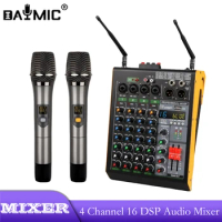 Wholesale Professional 4 Channel 16 DSP Audio Mixer 48V Phantom Power With Dual Wireless Microphone For KTV DJ