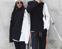 FINDSENSE Z1 韓國 時尚 潮 男女情侶穿搭 拼色 飄帶拉鏈裝飾  長袖T恤 衛衣 外套