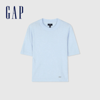 【GAP】女裝 圓領短袖針織毛衣 絨感針織系列淺藍色(406286)