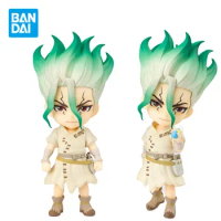 Bandai Genuine Q Version Dr. Stone Ishigami Senkuu Joints Movable Anime Action Figure Toys for Boys Girls Kids Gifts Ornaments