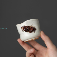 宋樸蘇揚燁大師純手工螃蟹粉引主人杯品茗杯柴燒萩燒茶杯禮盒裝
