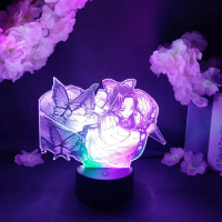 Two Tone Night Lamp Manga LED Light Anime Demon Slayer Figure Shinobu Kocho Flashing Cute Girl Gift 3D Cartoon Child Room Decor