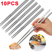 10PCS Stainless Steel Chopsticks Reusable Non-slip Chinese Chopsticks Sushi Food Sticks For Household Kitchen Tableware Sets