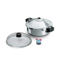 【瑞康屋Kuhn Rikon】瑞士壓力鍋5L+UCOM玻璃蓋28cm+超萌粉彩豬計時器(來自瑞士第一品牌)
