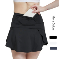 Women Sport Skort with Waist Pocket Anti Glare Fork 2in1 Dance Yoga Gymnastics Zumba Golf Tennis Running Badminton Short Skirt