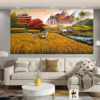 Lukisan Pemandangan panen raya Feng shui keberuntungan.