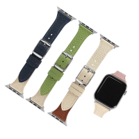 Apple Watch 全系列通用錶帶 蘋果手錶替用錶帶 雙色真皮錶帶-粉/深藍/綠/棕色