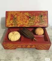 福祿壽禧 財子壽全 老朱砂紅佛前供盒 放供品 里面有6小格子