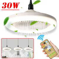 30W Ceiling Fan with Light E27 Converter Base Home Silent Ceiling Fan w/Remote Control for Bedroom Kitchen Living Room AC85-265V