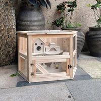 Solid Wood Balcony Hamster Cages Warm Comfortable Hamsters House Acrylic Castle Double Layer Villa Portable Pet Nest Products G