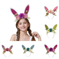 Ngọt ngào Hoa Băng đô tai thỏ Chống trơn trượt Đầy màu sắc Băng đô cosplay Đồ đội đầu Đạo cụ chụp ản