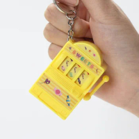 keychain arcade Mini Fruit Slot Machine Arcade Keychain Educational Toy Coin Operated Games Gambling Machine Key Ring Chains