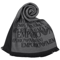 Emporio Armani 經典字母LOGO雙面羊毛圍巾-深灰色