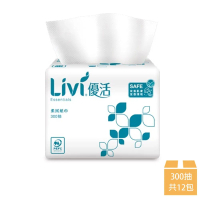 【Livi 優活】單抽式柔拭紙巾300抽x12包(單抽紙巾)