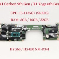 NM-D341 For Lenovo Thinkpad X1 Carbon 9th Gen / X1 Yoga 6th Gen Laptop Motherboard CPU: I5-1135G7 SRK05 RAM: 8GB / 16GB / 32GB