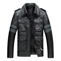 Biohazard Leon Motorcycle PU Jacket Fashion Outerwear Natural Leather Coat Men