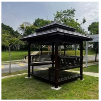 Gazebo 6x7 Double Roof with Seat Kerusi Cengal Wood Pondok Kayu Handmade Outdoor Garden Taman Bunga
