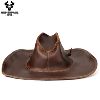 Hummer Paul Fashion Western Cowboy Genuine Leather Hat First Layer Cowhide Riding Hat Outdoor Sun Ha