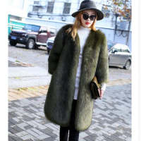autumn and winter new fox fur imitation fur coat, long style fur coat for women, the Korean version of slim trench coat jacket