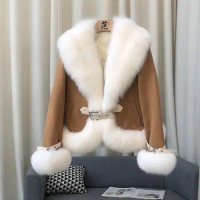 High end imported fox fur fur fur coat for women's short Haining winter new white goose down down coat trend