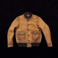Tailor Brando Men's Flight Jacket A1 Flight Suit Head Layer Cowhide Handmade Old Vintage Military Style Jacket