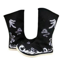 Chinese Ancient Upturned Cloth Shoes Swordsman Boots Black White Han Dynasty China Shoes Hanfu Warrior Cosplay Accessories