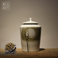 新中式手工畫陶瓷花瓶禪意擺件 現代茶葉罐醒茶罐普洱茶罐茶室1入