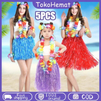 5pcs Set Kalung Bunga Hawaii,Kalung Bunga Hawaii Penyambutan,Kalung Pesta Pantai,Bunga Hawaii