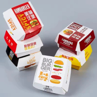Wholesale Disposable Food Grade Cardboard Hamburger Customized Size Printing Kraft Paper Burger Packaging Box