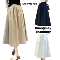 Chân Váy Kaki Dáng Dài Lưng Thun chất vải đứng phom_CV KAKI 087