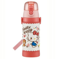 小禮堂 Hello Kitty 彈蓋不鏽鋼保溫瓶 附背帶 不鏽鋼水瓶 隨身瓶 3D圖案 480ml (粉 愛心)