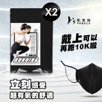 K’s 凱恩絲 專利3D立體超有氧運動口罩-2入組(輕透薄支架設計、流汗不淹水不悶熱、可耐水洗重複使用)