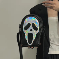 Crossbody Bag Men's and Women's Funny Laser Ghost Skeleton Crossbody Shoulder Bag Halloween Bag Handbag