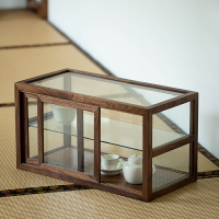 黑胡桃木茶具收納柜桌面小型防塵柜家用茶室實木透明玻璃展示柜