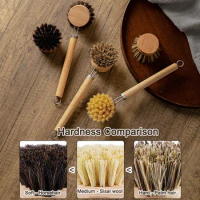 Bamboo Dish Scrub Brush Kitchen Wooden Cleaning Scrubbers Cleaning Brush For Washing Dish Cast Iron Pan Pot Kitchen Tools